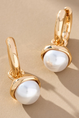 By Anthropologie Pearl Drop Huggie Hoop Earrings