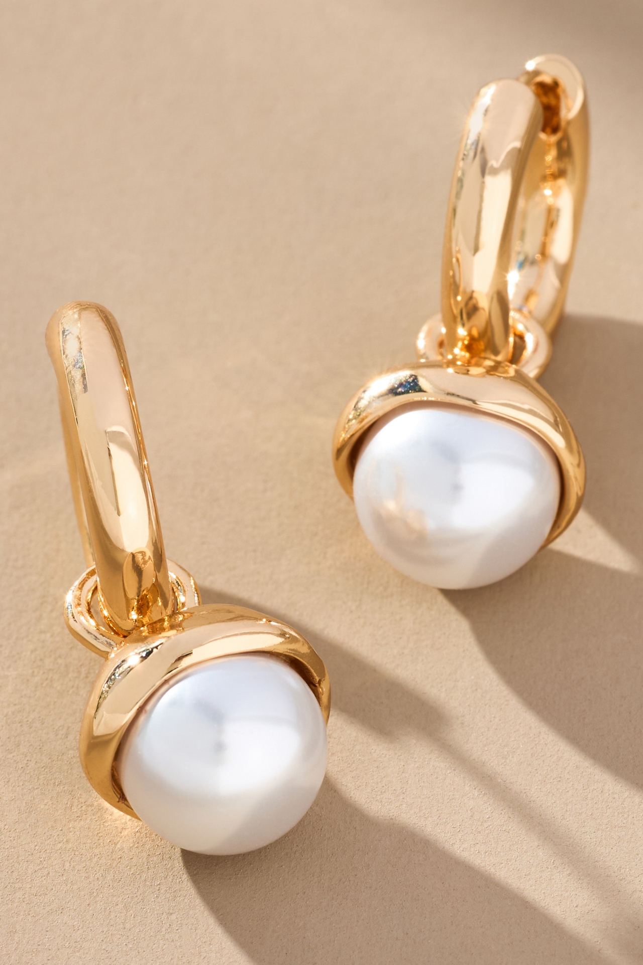 Pearl Drop Huggie Hoop Earrings