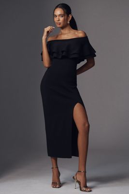 Endless Rose Off-The-Shoulder Ruffle Crepe Midi Dress