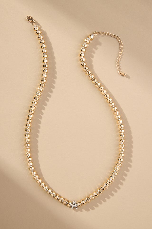 Mixed Metal Beaded Monogram Necklace #1