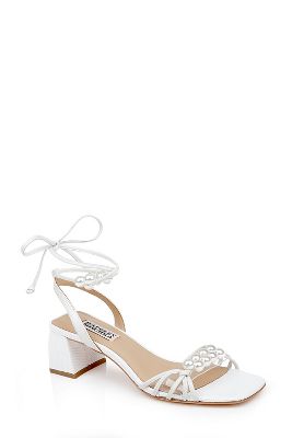 BADGLEY MISCHKA DEJAH PEARL ANKLE-TIE LOW BLOCK SANDALS 