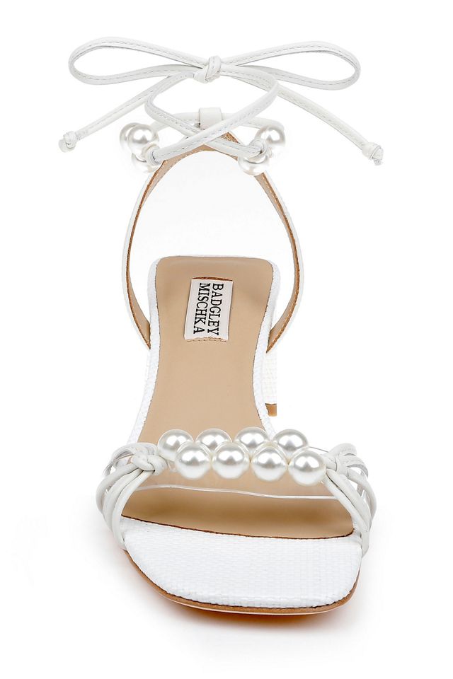 Badgley Mischka Dejah Pearl Ankle-Tie Low Block Sandals #1