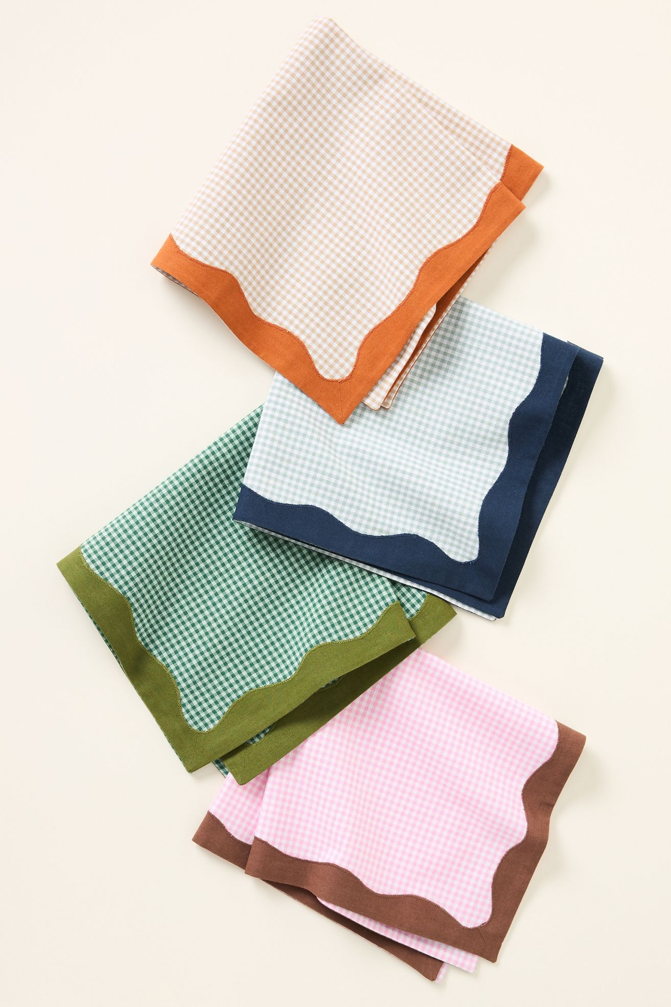 Ruby Scallop-Border Napkins, Set of 4 - Mix Gingham, Set Of 4