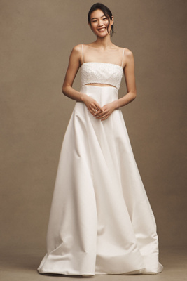 Costarellos Cornilia Strapless Mikado Beaded Cut-out Wedding Gown