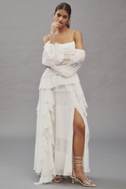 BHLDN Removable Sleeve Lace Chiffon Ruffled Maxi Dress