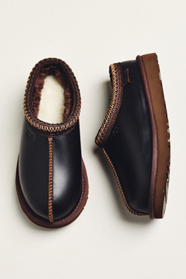 Ugg Tasman Leather Regen Slippers In Black