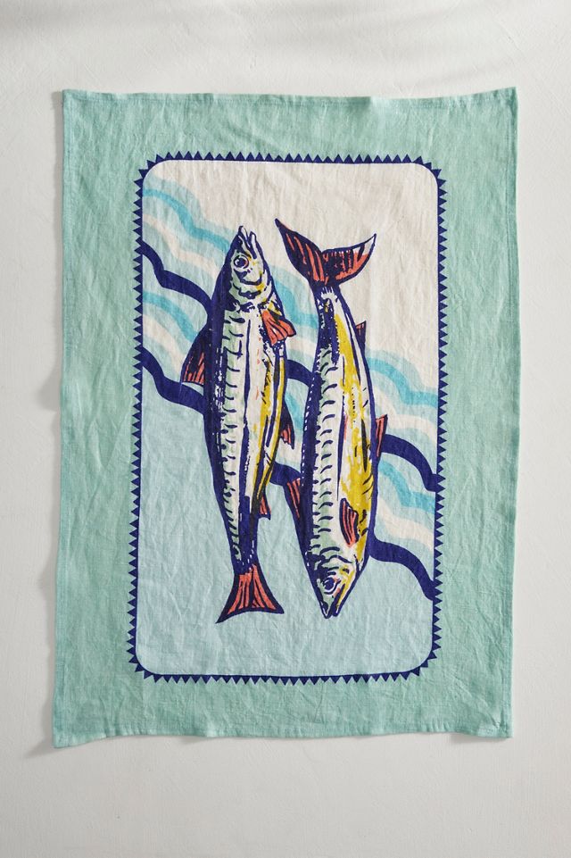 Sardines Linen Dish Towel, Blue #1