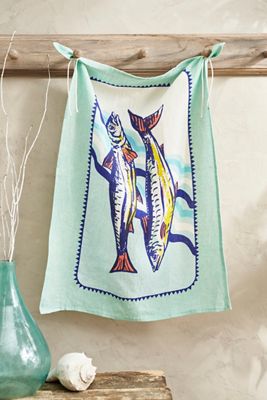 Sardines Linen Dish Towel, Blue