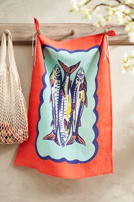 TERRAIN SARDINES LINEN DISH TOWEL, RED 