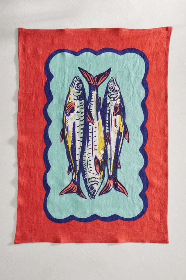 Sardines Linen Dish Towel, Red #1