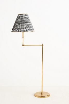 Lee Ruched Articulating Printed Shade Brass Floor Lamp