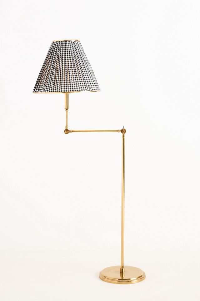 Lee Ruched Articulating Printed Shade Brass Floor Lamp