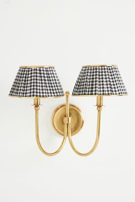 Lee Ruched Articulating Printed Shade Brass Double Wall Light
