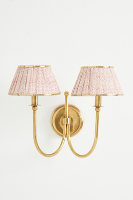Anthropologie Lee Ruched Articulating Printed Shade Brass Double Sconce In Gold
