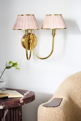 Lee Double-Articulating Shaded Brass Sconce Wall Light