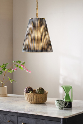 Anthropologie Lee Ruched Printed Shade Brass Tall Pendant