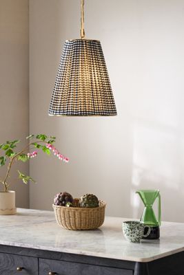 Lee Ruched Printed Shade Brass Tall Pendant
