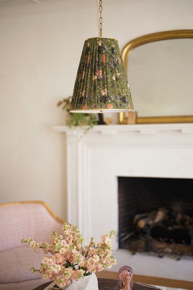 Lee Ruched Printed Shade Brass Tall Pendant #5