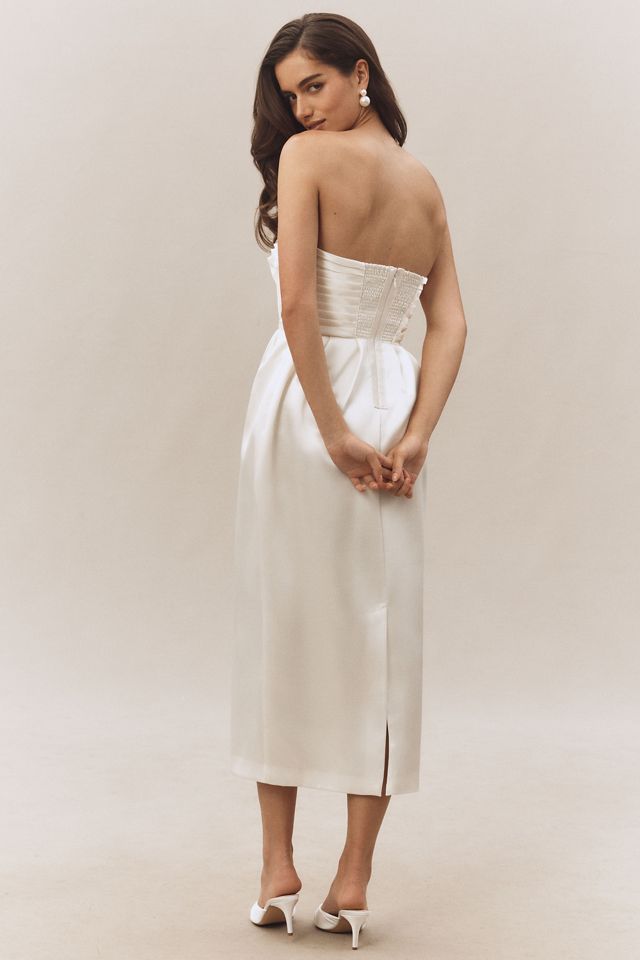 BHLDN Strapless Satin Midi Dress #1