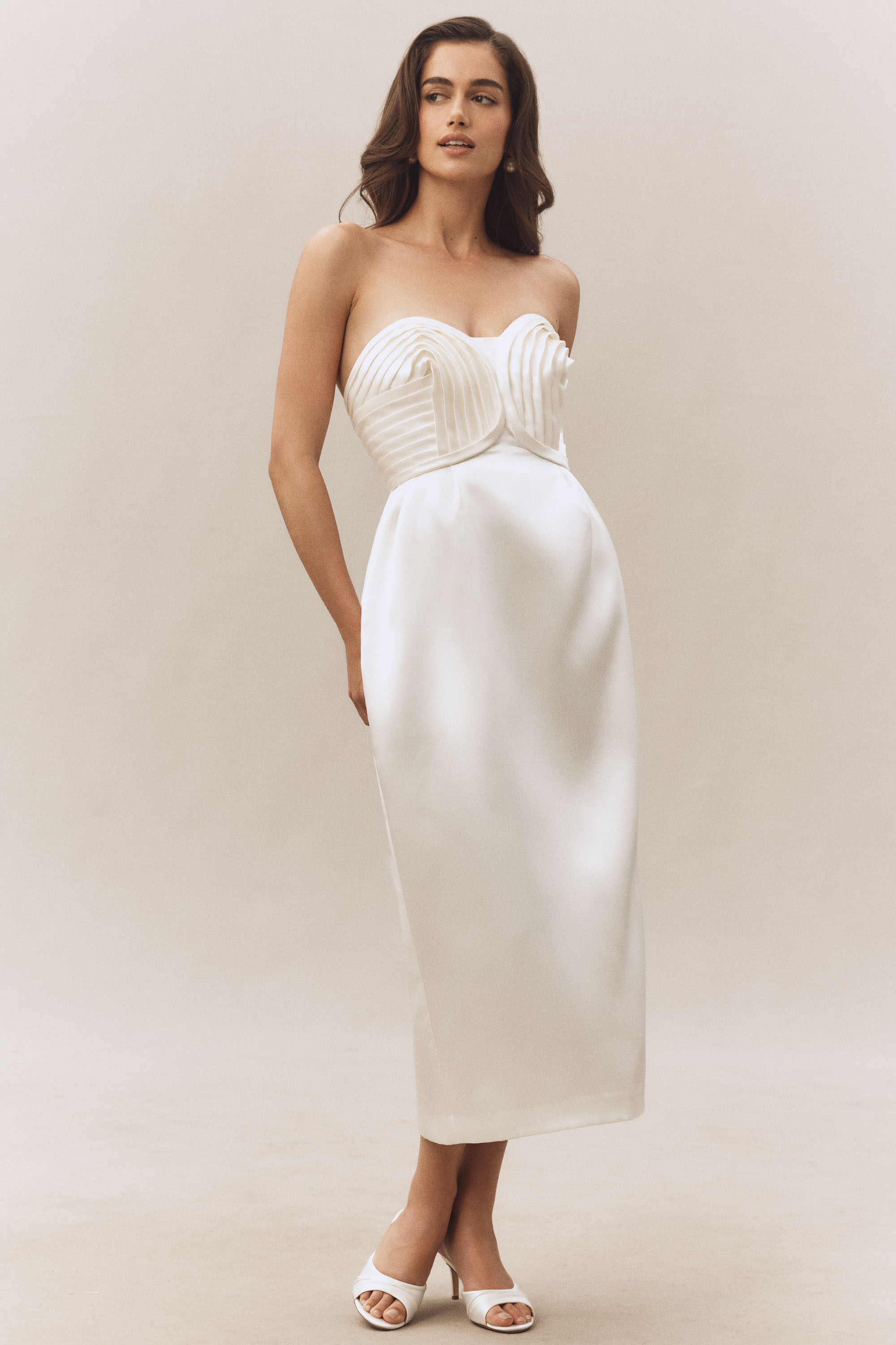 Strapless Satin Midi Dress - Image 1