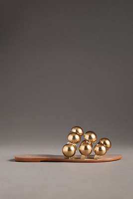 Farm Rio Gold Beaded Slide Sandals