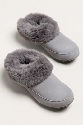 Sorel Go Coffee Run Suede Faux Fur Slippers In Gray