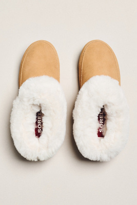 Sorel Go Coffee Run Suede Faux Fur Slippers In Brown