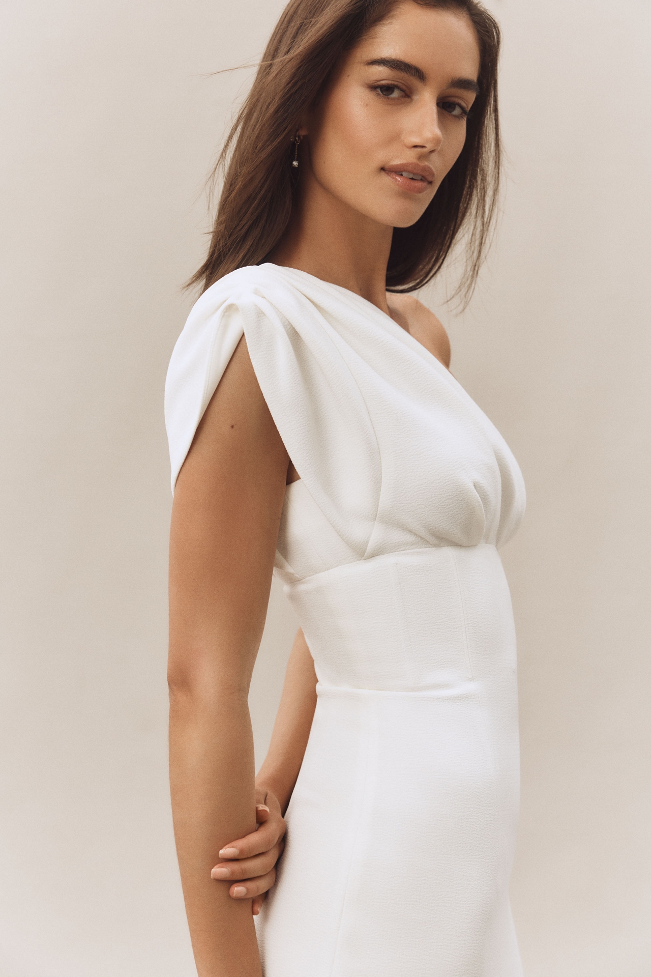 Rachel Gilbert Winnie Ruched One-Shoulder Maxi Dress