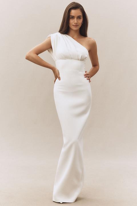Rachel Gilbert Winnie Ruched One-Shoulder Maxi Dress
