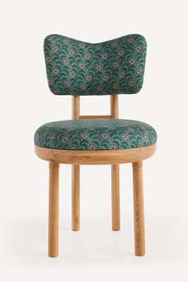 Anthropologie Irie Leora Block-print Oak Wood Dining Chair In Green