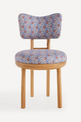 Anthropologie Irie Leora Block-print Oak Wood Dining Chair In Blue
