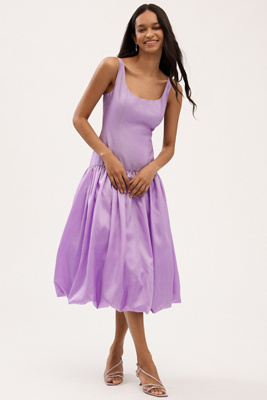 HUTCH NATALIA SCOOP-NECK DROP-WAIST BUBBLE-HEM MIDI DRESS 