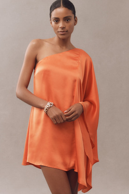 Bhldn Tiana One-shoulder Satin Kaftan Mini Dress