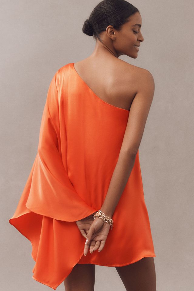 BHLDN Tiana One-Shoulder Satin Kaftan Mini Dress #1