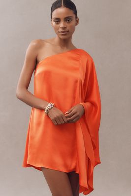 BHLDN Tiana One-Shoulder Satin Kaftan Mini Dress