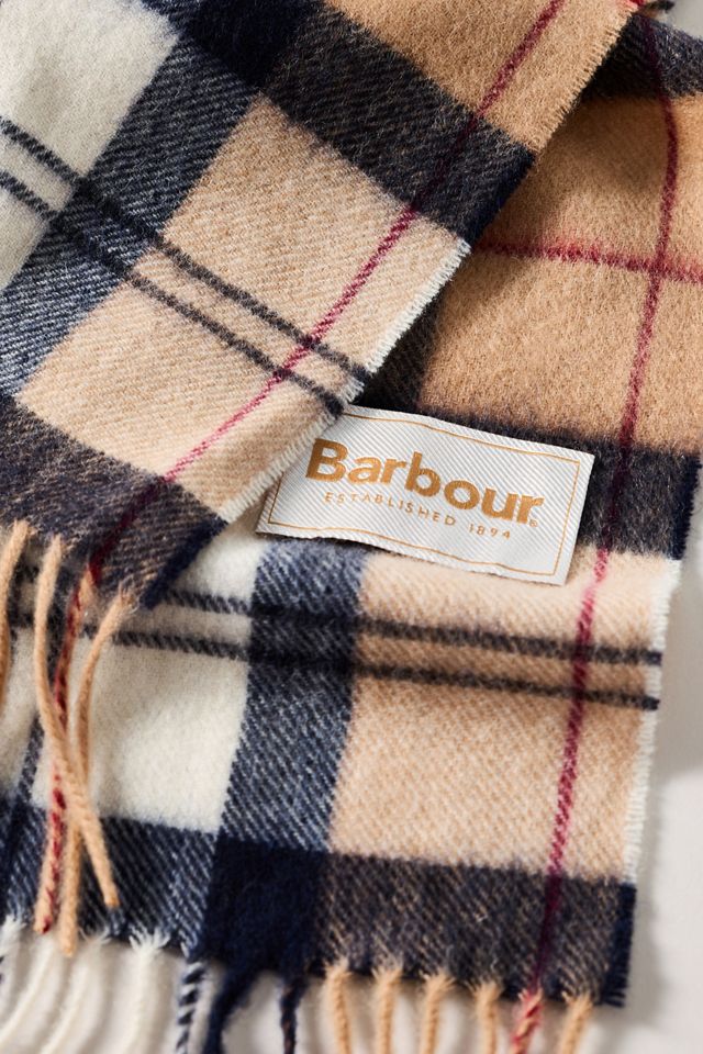 Barbour Tartan Plaid Cashmere Blend Fringe Scarf #1