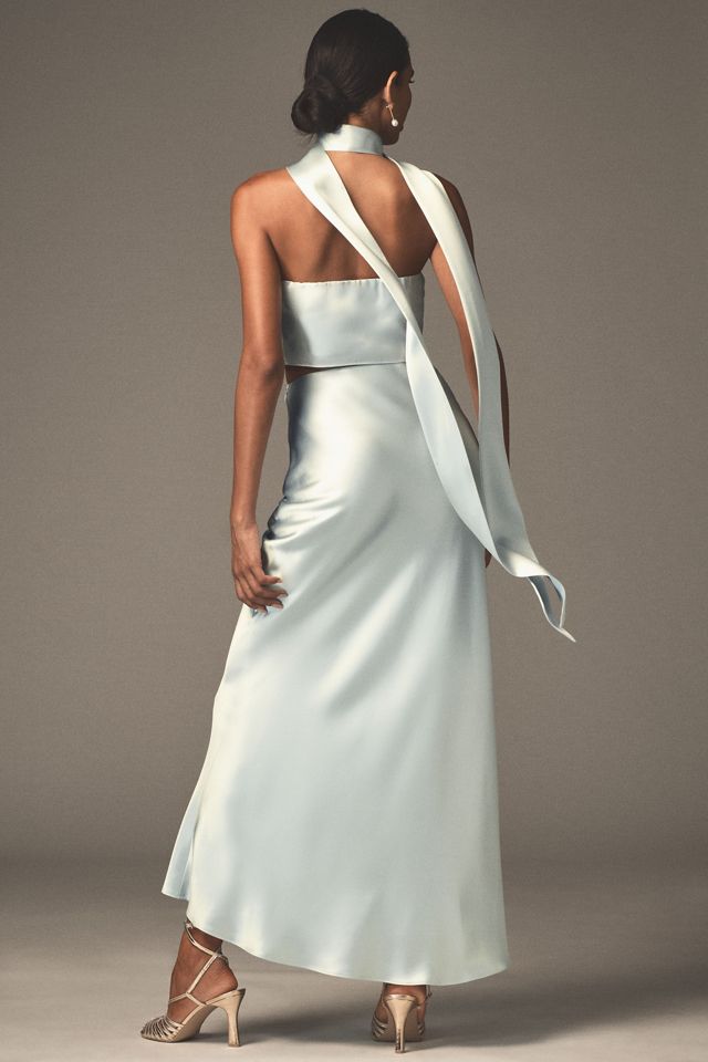 Mare Mare Satin Cowl-Neck Halter Top & Column Maxi Skirt Set #2