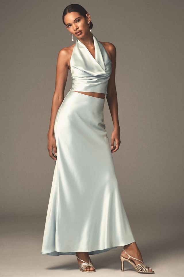 Mare Mare Satin Cowl-Neck Halter Top & Column Maxi Skirt Set #1