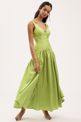 HUTCH GABRIELLA V-NECK DROP-WAIST MAXI DRESS 