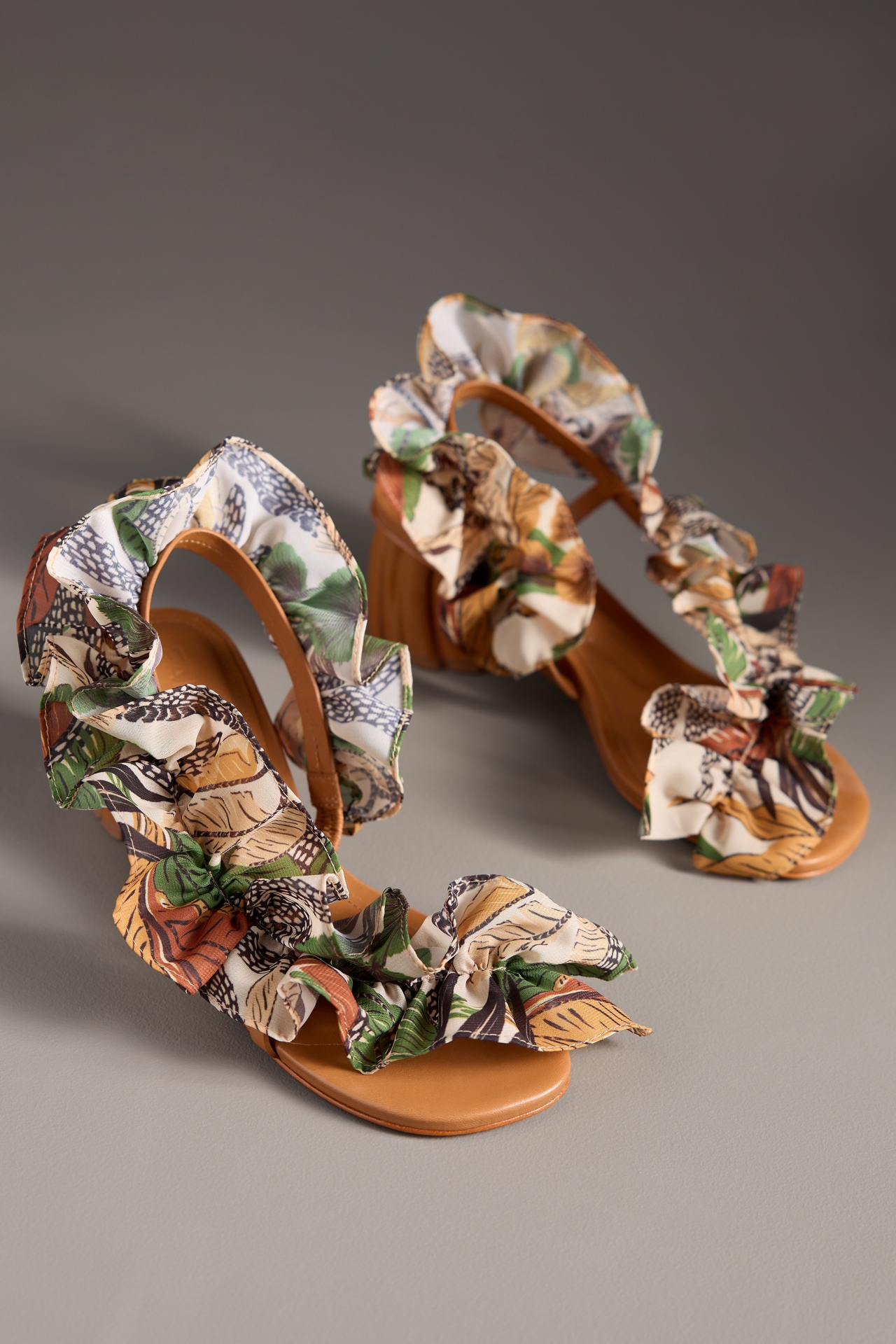Farm Rio Ruffle Monstera Heeled Sandals