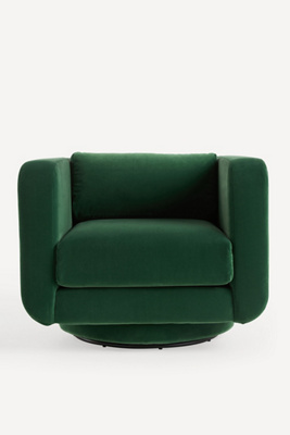 Anthropologie Lulu Velvet Swivel Chair In Green