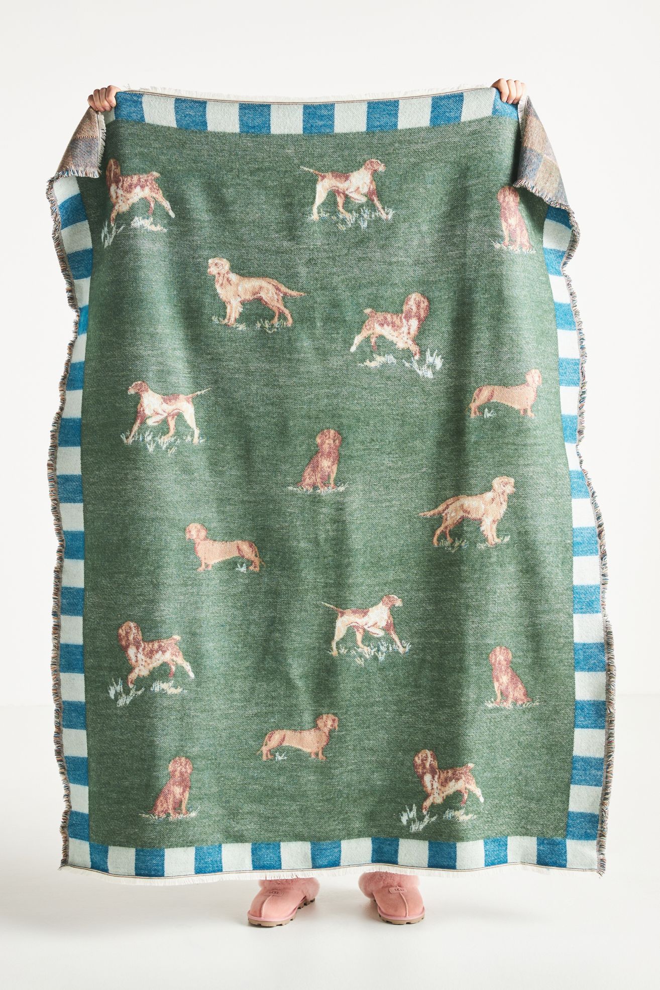 Woven Jacquard Patterned Throw Blanket - Green Dog, 50" x 70"
