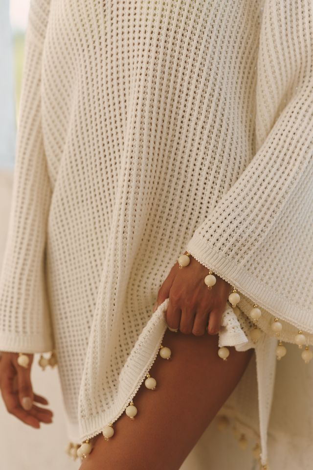 Flat White Beaded Trim V-Neck Mini Kaftan #2