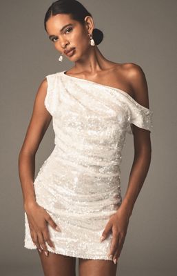 Hutch Davis One-Shoulder Faux Feather Mini Dress | Anthropologie