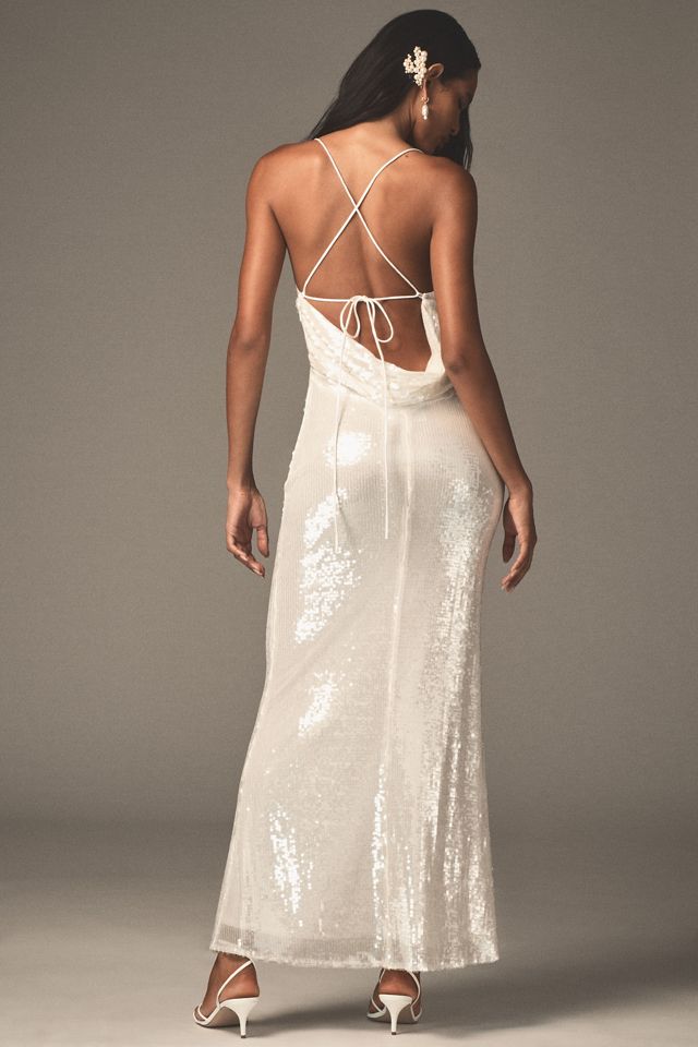 Mare Mare Satin Cowl-Neck Sequin Column Maxi Dress #1