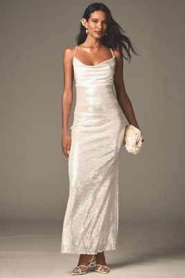 Mare Mare Satin Cowl-Neck Sequin Column Maxi Dress