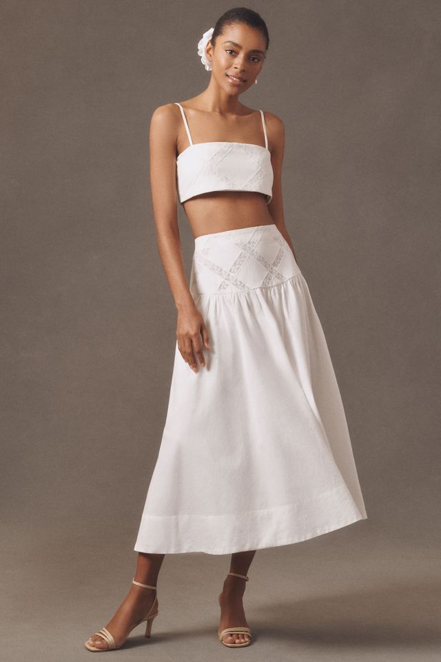 Hemant & Nandita Linen Blend Lace Patch Midi Skirt #2