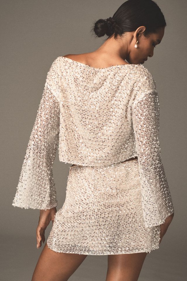 Mare Mare Sequin Long-Sleeve Crop Top & Mini Skirt Set #1