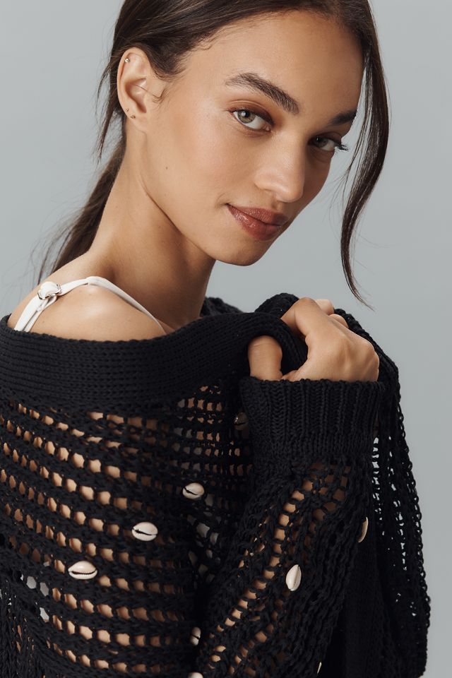 By Anthropologie Shell-Embellished Cardigan Sweater #1
