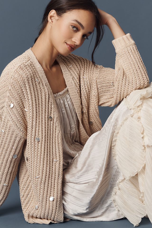 By Anthropologie Shell-Embellished Cardigan Sweater